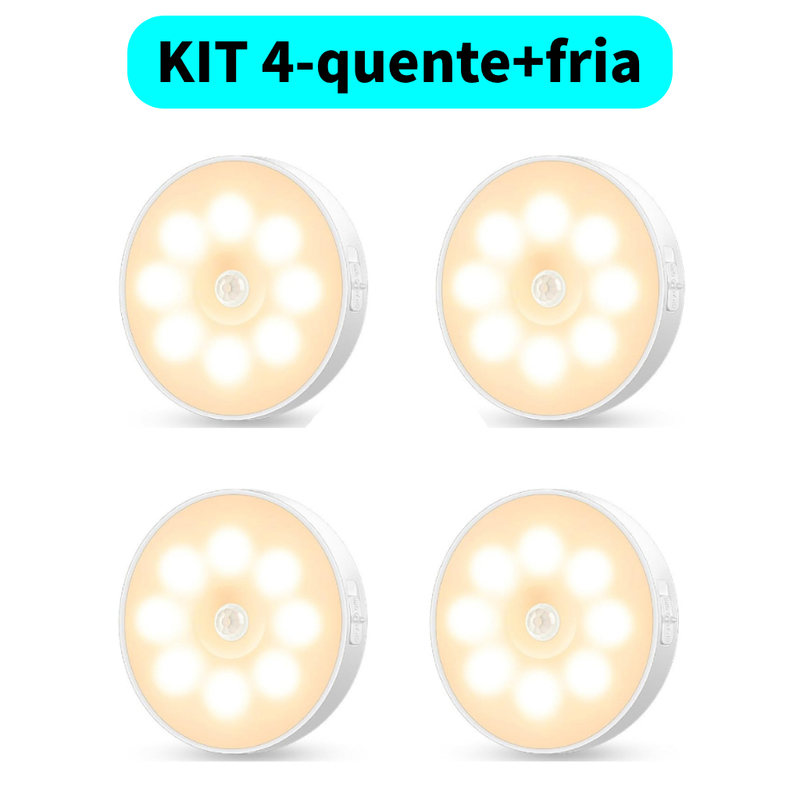 Luminária de Noite USB Recarregável com Sensor de Movimento, Lâmpada LED Duas cores Luz Quente Frio