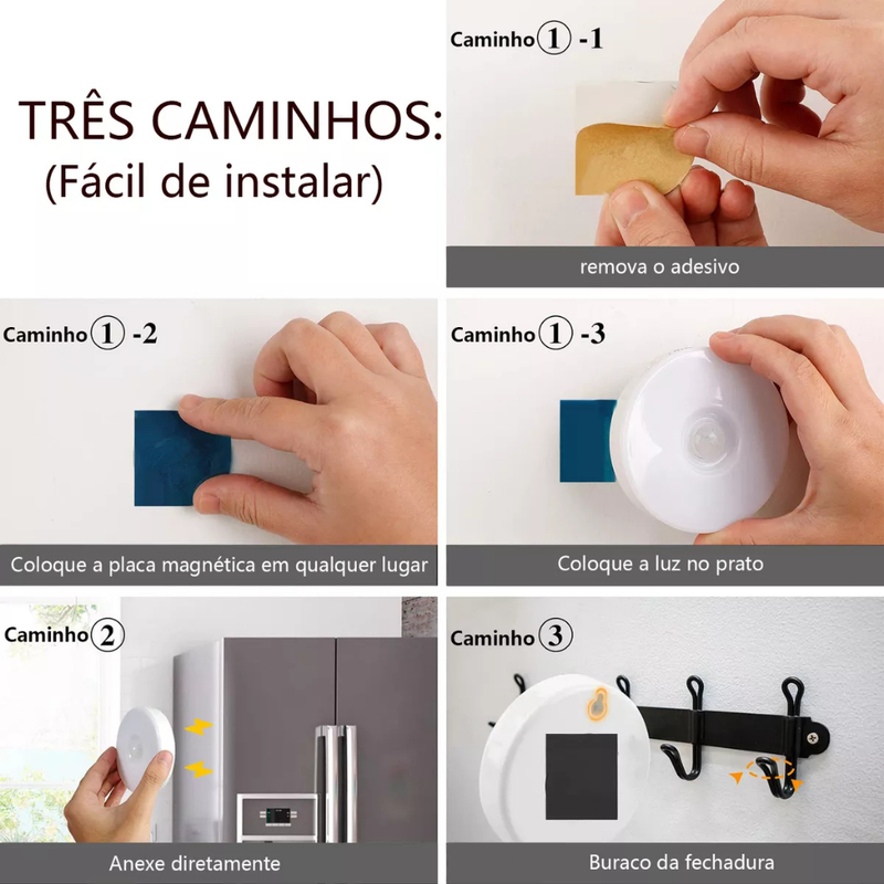 Luminária de Noite USB Recarregável com Sensor de Movimento, Lâmpada LED Duas cores Luz Quente Frio
