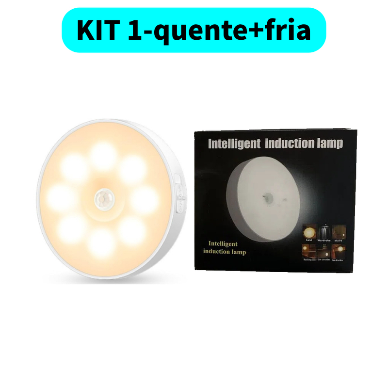 Luminária de Noite USB Recarregável com Sensor de Movimento, Lâmpada LED Duas cores Luz Quente Frio