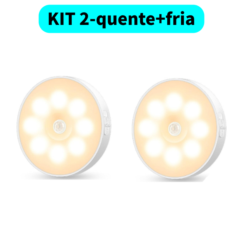 Luminária de Noite USB Recarregável com Sensor de Movimento, Lâmpada LED Duas cores Luz Quente Frio