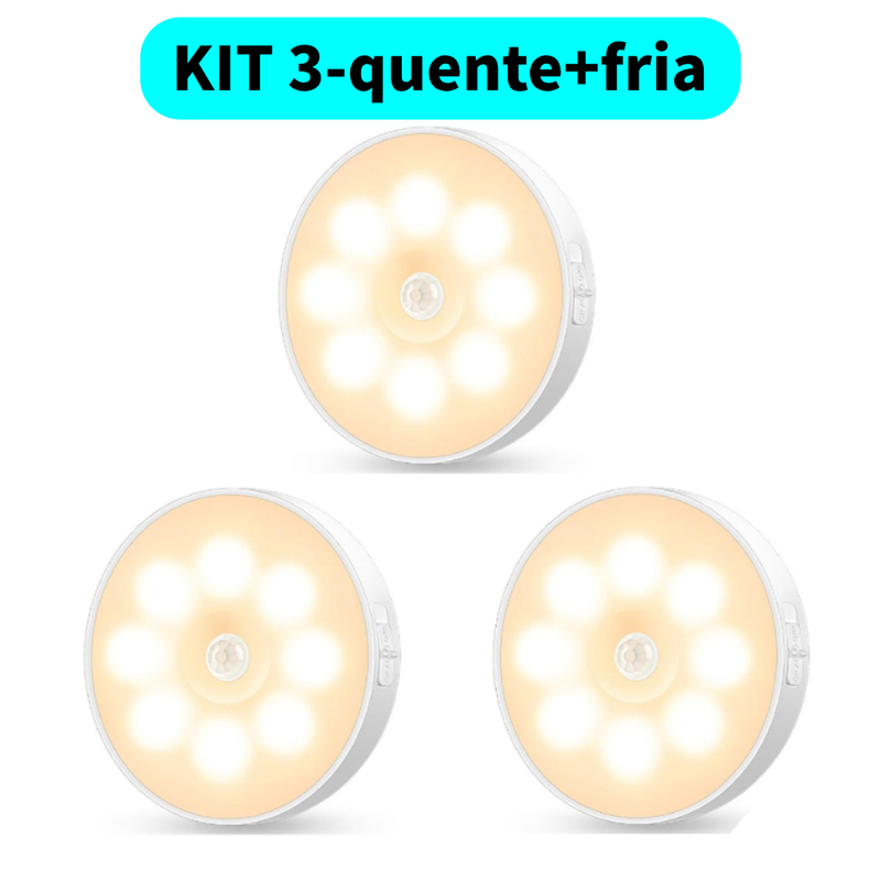 Luminária de Noite USB Recarregável com Sensor de Movimento, Lâmpada LED Duas cores Luz Quente Frio