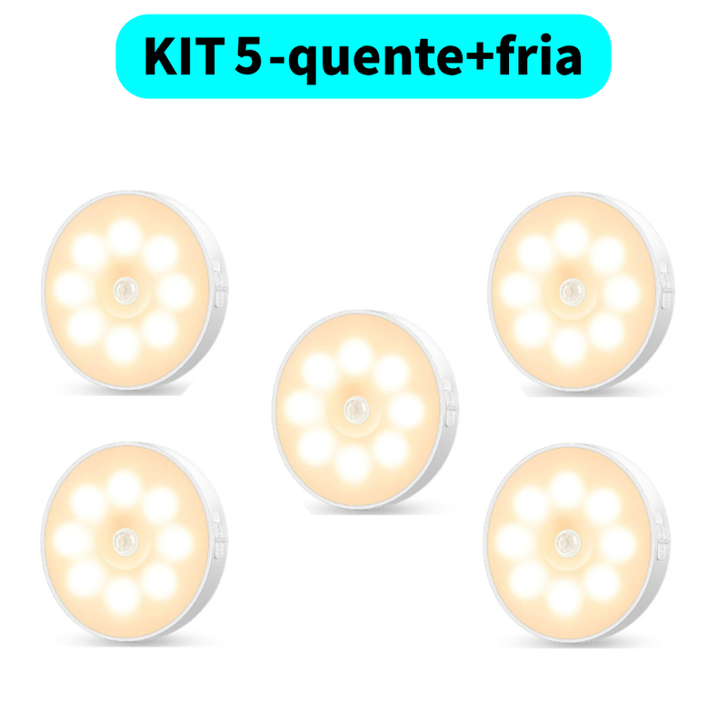 Luminária de Noite USB Recarregável com Sensor de Movimento, Lâmpada LED Duas cores Luz Quente Frio